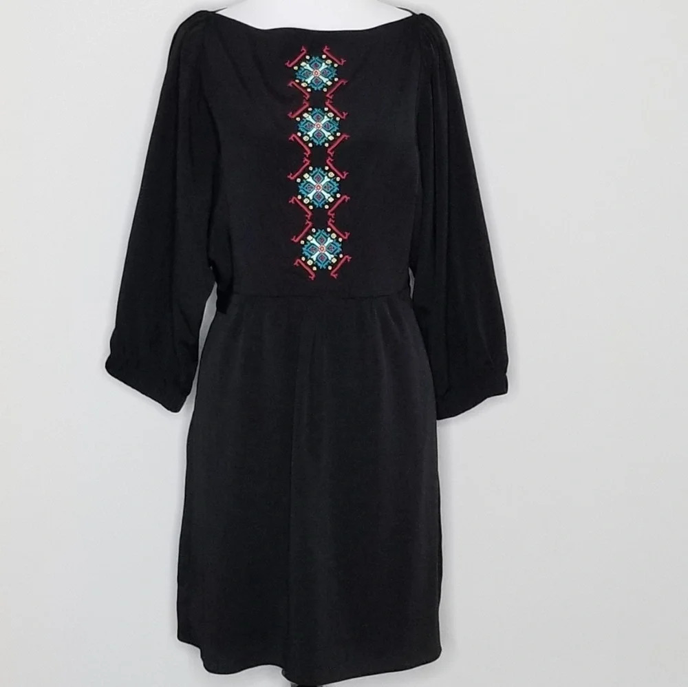RACHEL Rachel Roy Boho Embroidered Black Dress 4